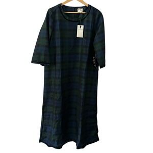 Tuckernuck Blackwatch Plaid Midi Dress Womens Large Green Navy NEW Velvet Trim